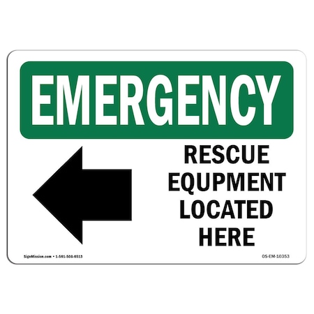Signmission Safety Sign, OSHA EMERGENCY, 10" Height, Aluminum, Rescue Equipment Located Here, Landscape OS-EM-A-1014-L-10353
